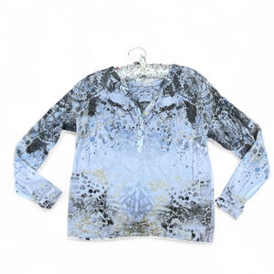 cream Elegant Blue and Gold Women's Top blouse tiger print